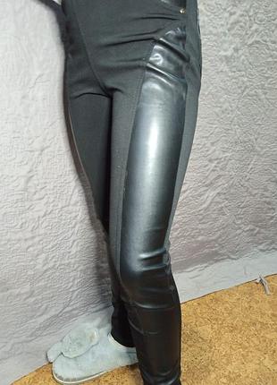 Детские-подростковые леггинсы, лосины, со вставками эко-кожи. 128-134-140