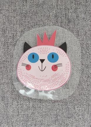 Аплікація, наклейка, декор для одягу. термонаклейка на тканину, одяг. рожева кішка в короні1 фото