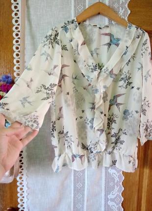 Шифоновая блуза с птицами1 фото