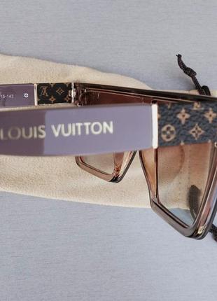 Очки в стиле louis vuitton  маска женские солнцезащитные коричневые с сирнневым градиент7 фото