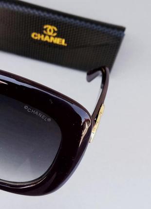 Chanel очки женские солнцезащитные большие фиолетовый баклажан с золотым лого8 фото