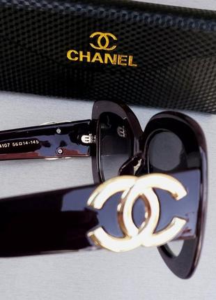 Chanel очки женские солнцезащитные большие фиолетовый баклажан с золотым лого7 фото