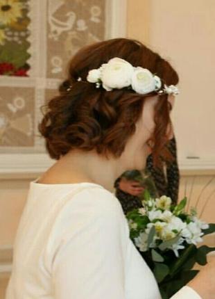 Свадебное украшение веночек пионовидные розы2 фото