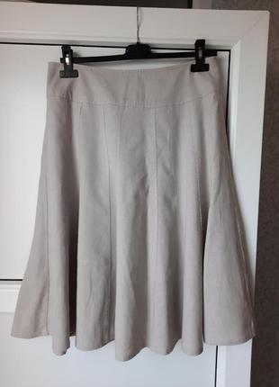 Офисная льняная юбка с высокой талией, трапеция. 55%лен,45%вискоза.1 фото