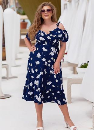Сукня міді супер софт принт вільного крою батал