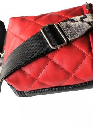 Жіноча шкіряна двостороння сумка "minimo" червоно-чорна4 фото