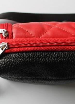 Жіноча шкіряна двостороння сумка "minimo" червоно-чорна5 фото