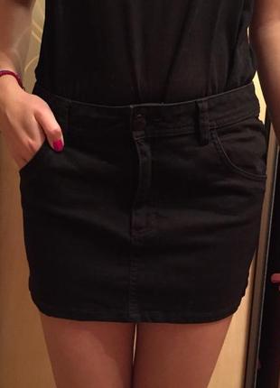 Черная короткая качественная юбка h&amp;m1 фото