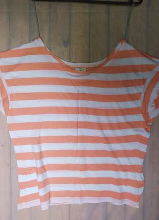Коттоновая футболка ,  белая в оранжевую полоску /