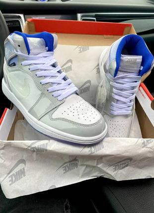 Кожаные кроссовки nike air jordan retro 1 high zoom white белые9 фото