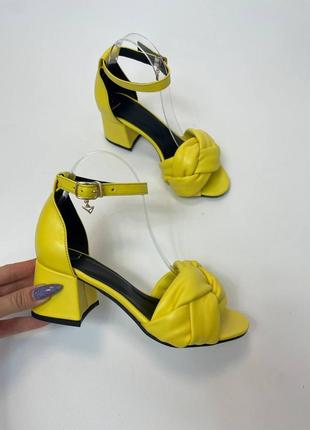 Ексклюзивні босоніжки жовті плетіння коса натуральна італійська шкіра і замша люкс якості