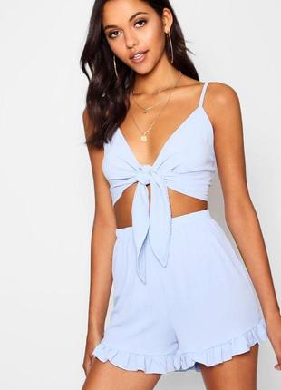 Топ boohoo на зав'язках tie front top in cornflower blue