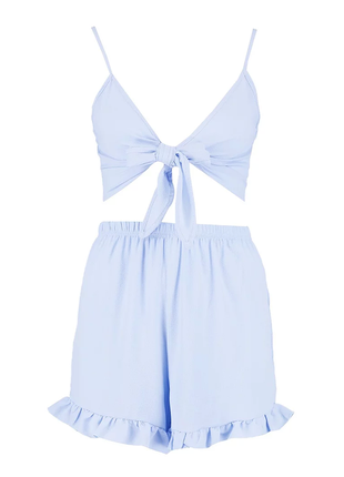 Топ boohoo на завязках tie front top in cornflower blue2 фото