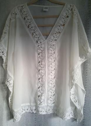 Женская пляжная кружевная летняя туника, блуза, блузка , накидка с кружевом размер l7 фото