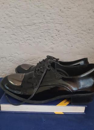 Туфли на шнурках,черние ,лак,броги2 фото