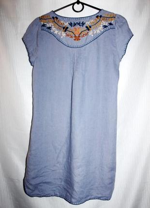 Летнее платье лён голубое в цветах карманы zara 36-40 р2 фото