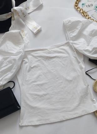 Крутая белая блуза топ с трендовыми рукавами в идеальном состоянии 🖤h&m🖤5 фото