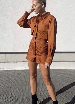 Платье рубашка мини кирпичного цвета zara оригинал3 фото