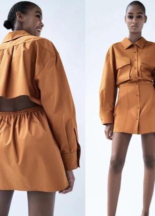 Платье рубашка мини кирпичного цвета zara оригинал4 фото