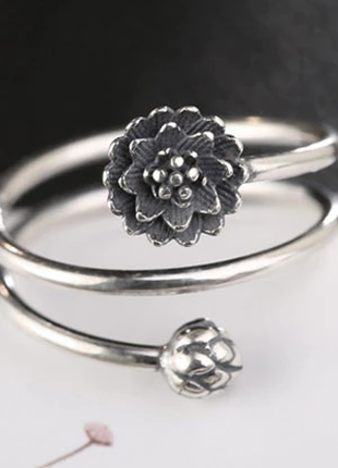 Кільце квітка срібло 925' з чорнінням1 фото