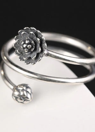 Кольцо цветок серебро 925' с чернением3 фото