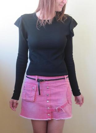 Розовая джнсовая юбка на кнопках с необработанным краем юбка немного трапеция3 фото