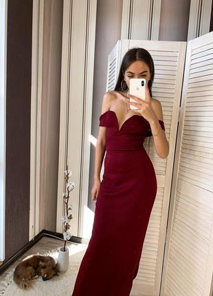 Шикарное бордовое платье в пол3 фото
