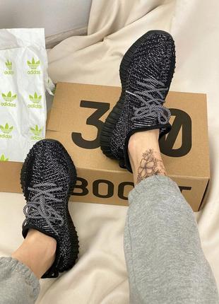 Женские кроссовки adidas yeezy boost 350 black white full reflective, кроссовки адидас изи буст 3507 фото