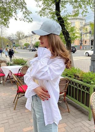 Удлиненная рубашка oversize из натурального льна🤍с оригинальными рукавами на завязках1 фото