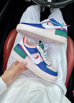 Милые женские кроссовки nike air force 1 shadow розовые пудровые с синим цветные