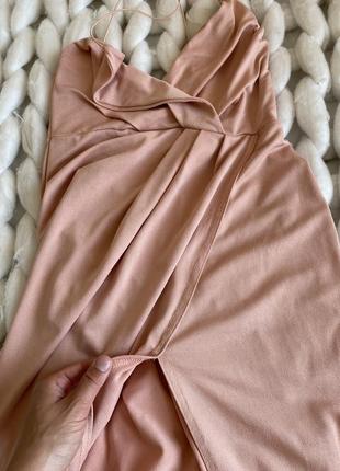 Платье миди на запах халат кимоно рубашка майка пудровое с разрезом вырезом открытая спина9 фото