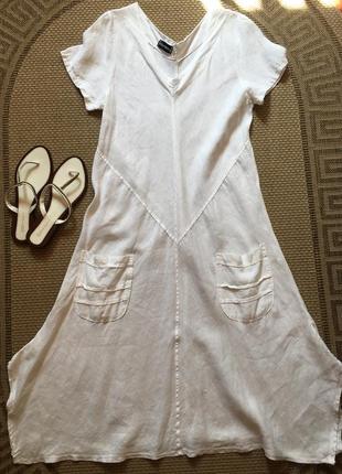 Необыкновенное белое платье льняное миди ella moda италия2 фото