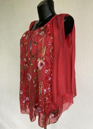 Фирменная стильная качественная натуральная блуза из шёлка с  вышивкой3 фото