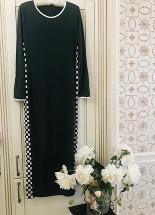 Довге трикотажне плаття з рукавом смарагдового кольору shein