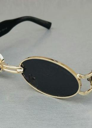 Брендовые очки унисекс солнцезащитные модные узкие овальные черные в золотые