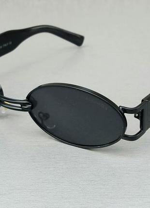 Брендові окуляри унісекс сонцезахисні модні вузькі овальні чорні в чорній металевій оправі