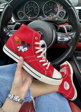 Классные женские высокие кеды converse disney mickey mouse красные7 фото