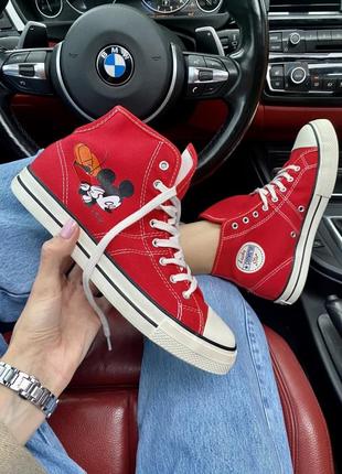 Классные женские высокие кеды converse disney mickey mouse красные1 фото