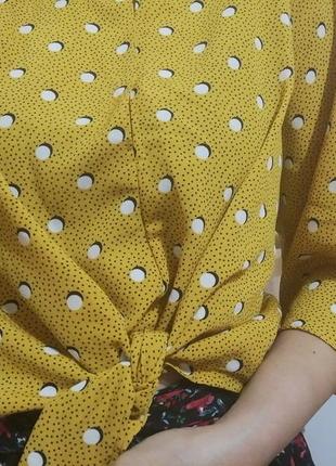 Блуза літо футболка топ жіноча  новая кофта футболка в горох яркая на завязках с пуговице жёлтая топ9 фото