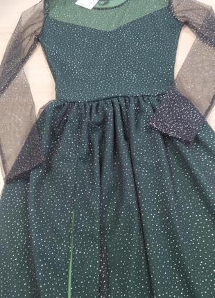 Смарагдова вечірня сукня з сіткою із страз2 фото