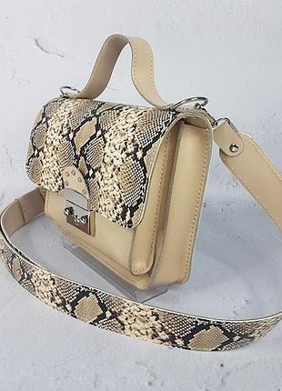 Сумка-клатч женская натуральная кожа, слоновая кость с имитацией под питона 3344 фото