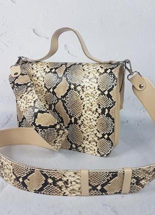 Сумка-клатч женская натуральная кожа, слоновая кость с имитацией под питона 3343 фото