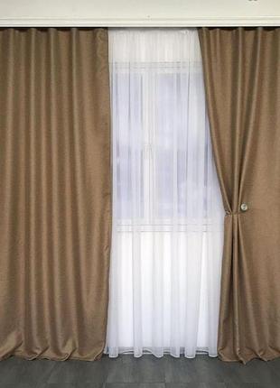 Комплект штор з льону блекаут 150x270 cm горіховий6 фото