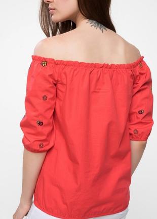 Яркая блуза с открытыми плечами/платье вышиванка/ в коралловом цвете.3 фото
