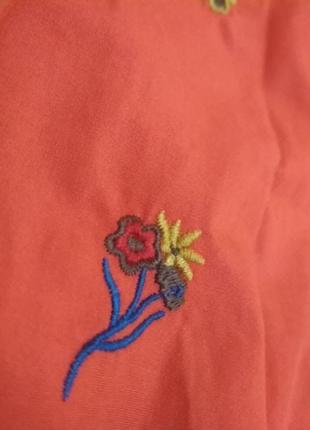 Яркая блуза с открытыми плечами/платье вышиванка/ в коралловом цвете.6 фото