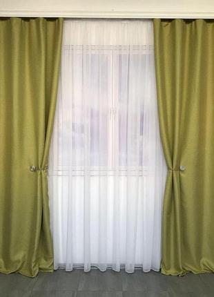 Комплект готовых штор блэкаут 150x270 cm (2 шт) оливковые1 фото