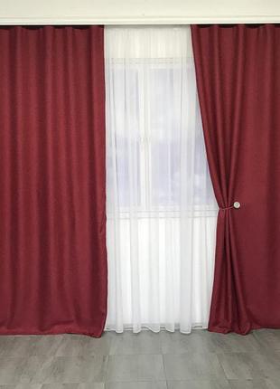 Комплект штор блэкаут лен 150x270 cm (2 шт) бордовые1 фото