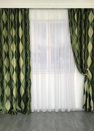 Готовые шторы велюр блэкаут 150x270 cm (2 шт) зеленые4 фото