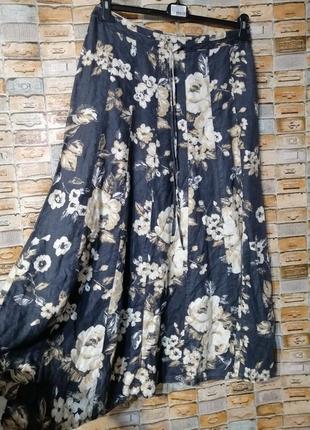 Длинная льняная юбка с цветочным принтом2 фото