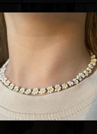 Чокер, бусі з бісеру ромашки, з бісеру